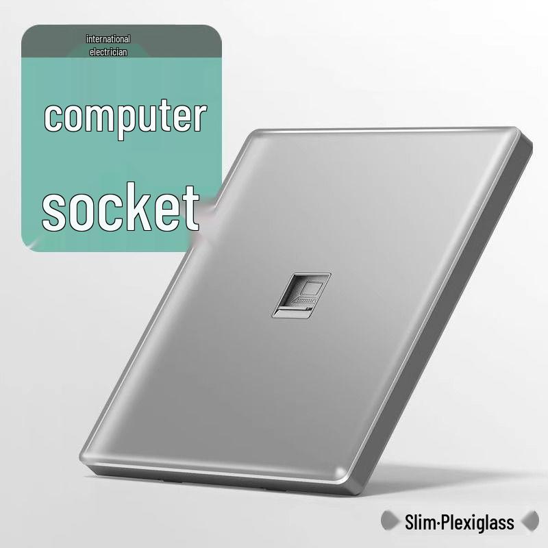 Bardzo cienki panel przełącznika i gniazdka z szarego szkła kryształowego - Typ 86, montaż podtynkowy, zestaw pięciootworowy do użytku domowego.