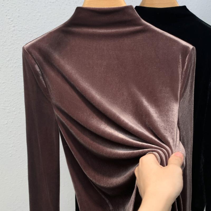 Half-turtleneck Bottoming Shirt Women's Solid Color Velvet Long-sleeved T-shirt Warm Slim-fit Top