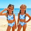 Bambina Due Pezzi Bikini Costume da Bagno Set Estate Casual Stampa Hawaiana Canotta e Slip a Vita Alta Costumi da Bagno per Bambini