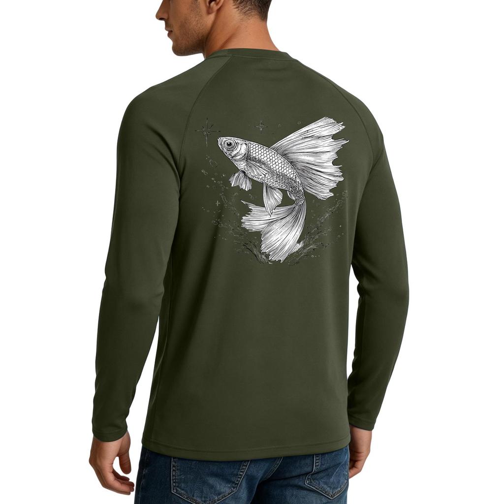 Men's UPF50+ Sun Protection Shirt Long Sleeve Lightweight Stretch Outdoor Fishing Sports Top Quick Dry Breathable Fabric