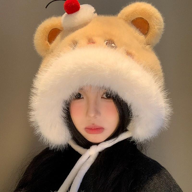 2025 Winter New Cake Bear Single Hat Thickened Cold and Warm Sweet Lei Feng Hat Cute Versatile Model