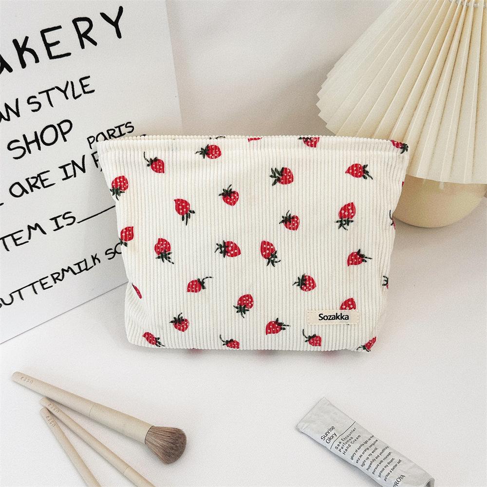 

Lovely Strawberry Women s Cosmetic Bag Retro Corduroy Female Travel Bento Shoulder Bags Simple Portable Ladies Storage Handbags