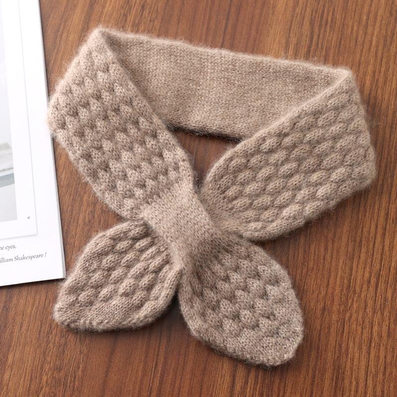 100%Wool Women Bowknot Cross Knit Ring Scarves Fashion Autumn Winter Solid Color Elastic Soft Wollen Fake Collar Neck Warmers