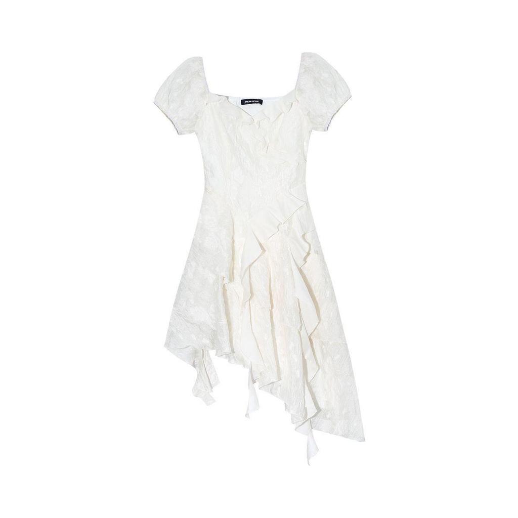 Women’s Summer French Style Irregular White Princess Birthday Dress in Petite Fit