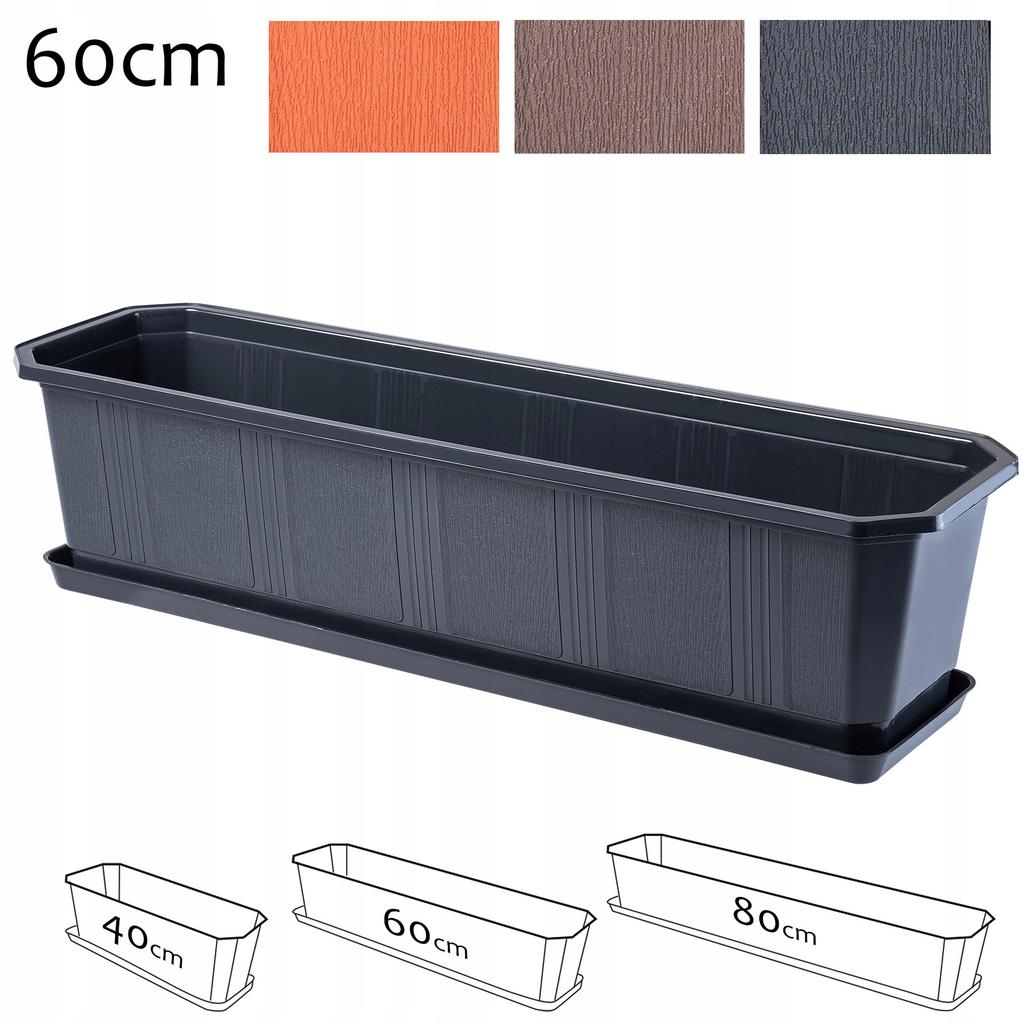 KADAX Flower Pot Planter Balcony + Saucer 60cm Graphite