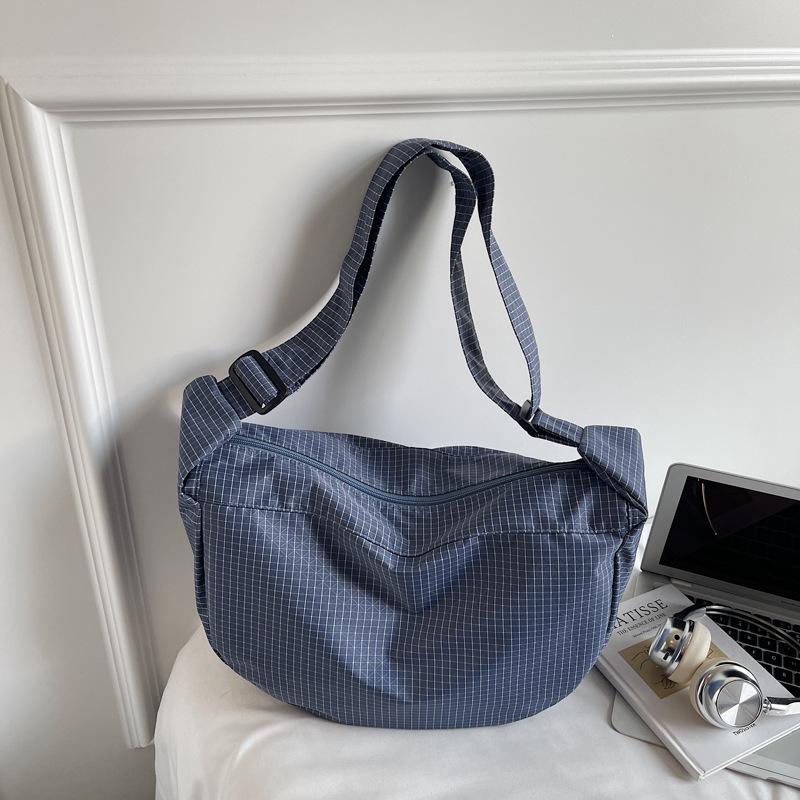 Large Capacity Plaid Canvas Bag Women's Lightweight Handbag Shoulder Crossbody Dumpling Bag