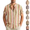 Camisa Casual de Hombre de Corte Holgado a Rayas con Mangas Cortas, Botones y Bolsillo en el Pecho para Uso Diario y Comodidad