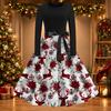 Women's Casual Christmas Print Dress, Round Neck Vintage Holiday Dress