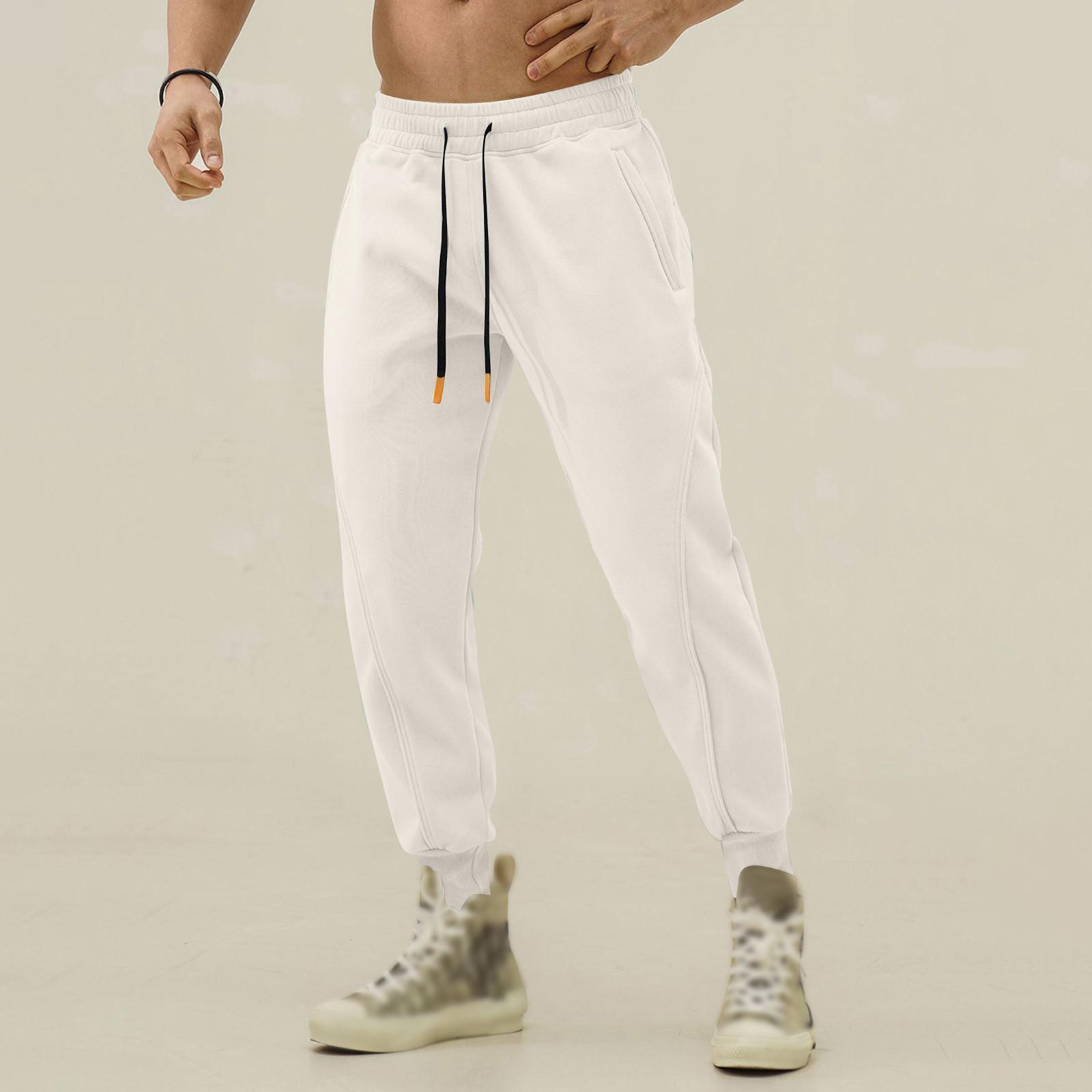 

Весенние и осенние спортивные однотонные брюки для фитнеса, мужские свободные повседневные спортивные штаны большого размера из хлопка M белый