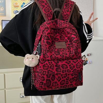 School Bag Women's New Leopard Print Backpack Autumn and Winter Large-capacity College Student Backpack High-end Men