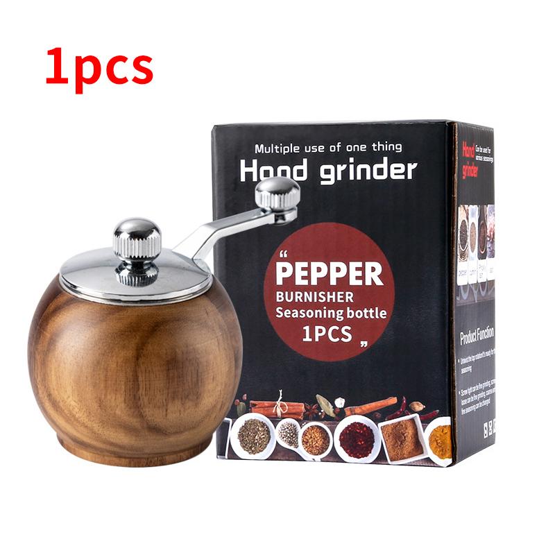 Wooden Spherical Pepper Grinder Ceramic Grinding Core Manual Hand Cranked Pepper Grinder Large Capacity Kitchen Equipment