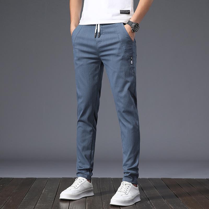 Men's Casual Trousers - Summer Lightweight New Style Straight-Leg Trousers Korean-Style Trendy Slim-Fit Elastic Waistband Stretch Trousers