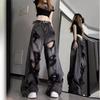 Einzigartige coole zerrissene Jeans Damen Sommer Distressed Amerikanischer Stil Schlaghosen Lockere Passform Vielseitige Straight Leg Lange Hose