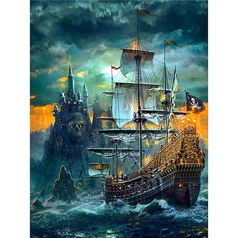 DIY 5D Diamond Painting Full Round Resin Sailboat Diamond Art Embroidery Sea View Cross Stitch Diamond Mosaic Home Decor