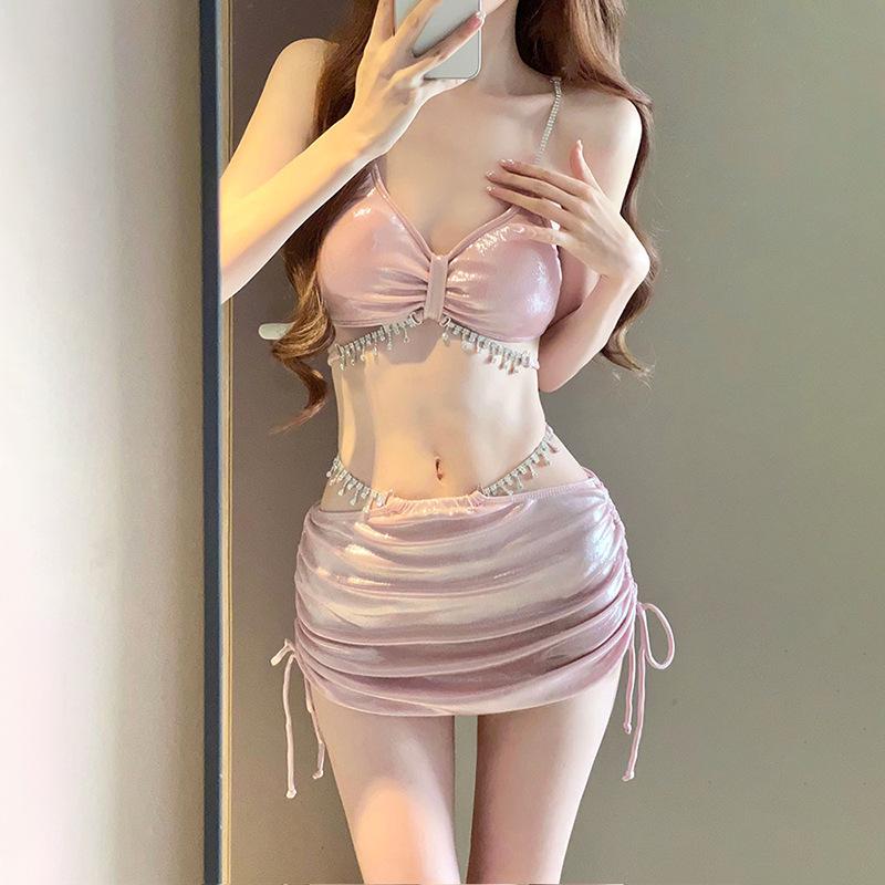 

Элегантный комплект бикини со стразами 2024: Сексуальный купальник-тройка высокого качества для женщин L (Weight: 100-110 jin) розовый