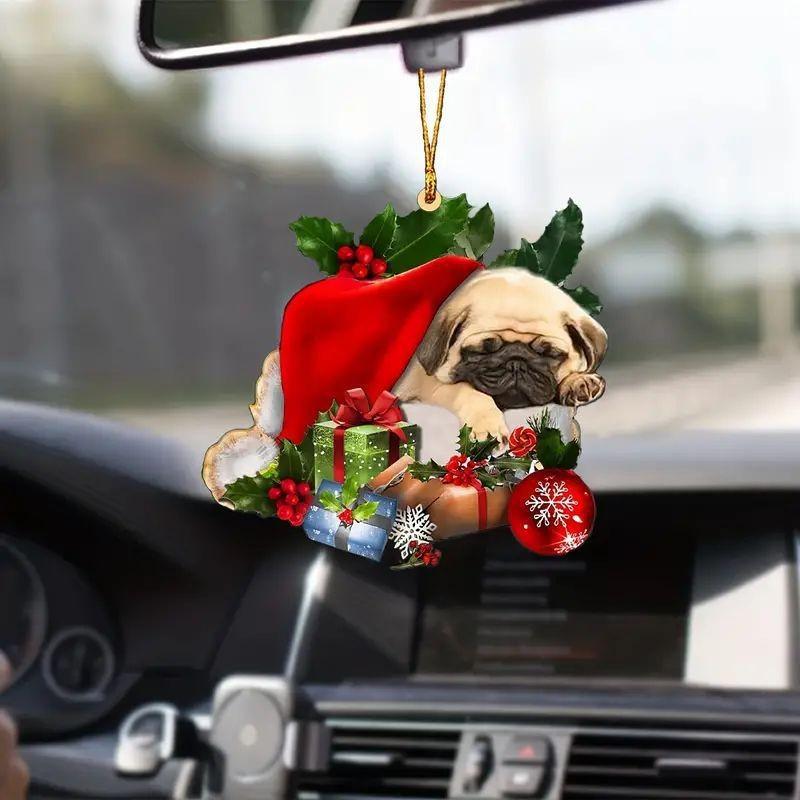 Adorable Acrylic Christmas Hat For Sleeping Dogs Car Rearview Mirror Accessory