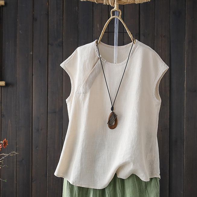 

Летний свободный и приталенный топ-майка с круглым вырезом, простой однотонный, из хлопка и льна, без рукавов, женская футболка 3XL льняной