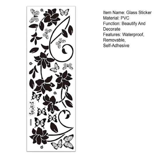 Black Flower Butterfly Glass Sticker Waterproof PVC Removable Self-Adhesive Bathroom Wall Door Floral Art Decorative Decal