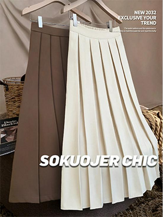 Women's High-Quality Black Wool Blend A-Line Pleated Skirt - Thick, High-Waisted, Slimming, Plus Size, Short Length for Autumn & Winter.