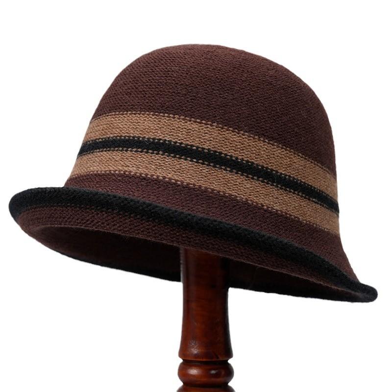 Dome Knitted Bucket Hat Women'S Tide Casual Versatile Mother Crimped Basin Hat Shows Small Face