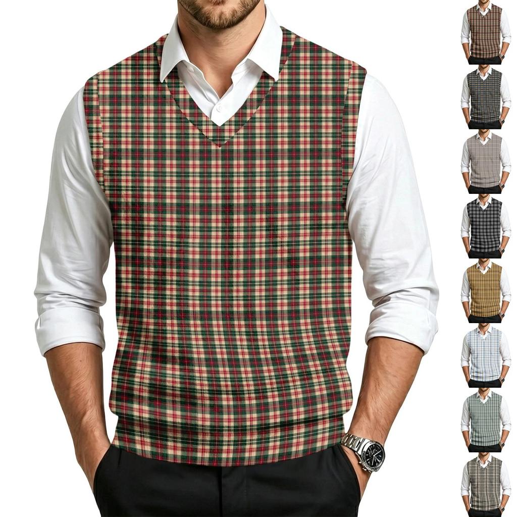 Men's Casual Wool- V-Neck Knit Sweater Vest for Commute