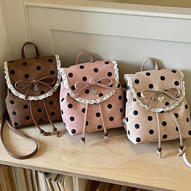 Schoolbag1011 summer new lace women's backpack sweet sister Korean polka dot casual retro foreign style small backpack