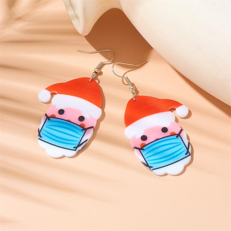 Christmas acrylic earrings with masks, Santa Claus cartoon cute and funny earrings