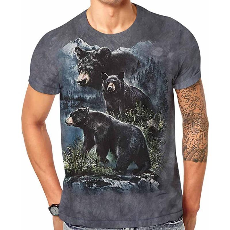 2025 Summer Trendy 3D Printed Animal Bear Fun Short Sleeve Breathable Versatile Top