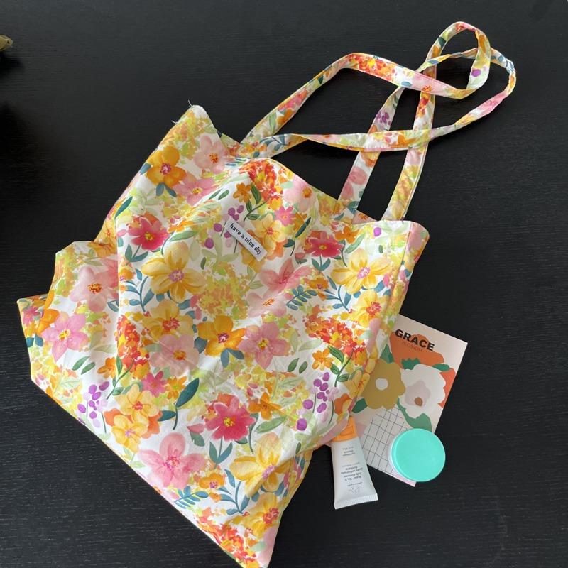 

Colorful summer fresh floral bag niche design canvas bag PU shoulder strap shoulder bag literary Mori commuter women s bag