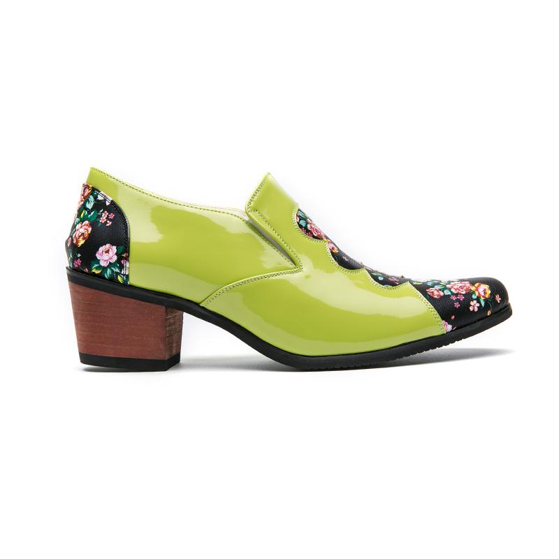 New Embroidery High Heel 6cm Patent Leather Pointed Oxfords Shoes Men Flower Pattern Party Wedding Men's Dress Shoes