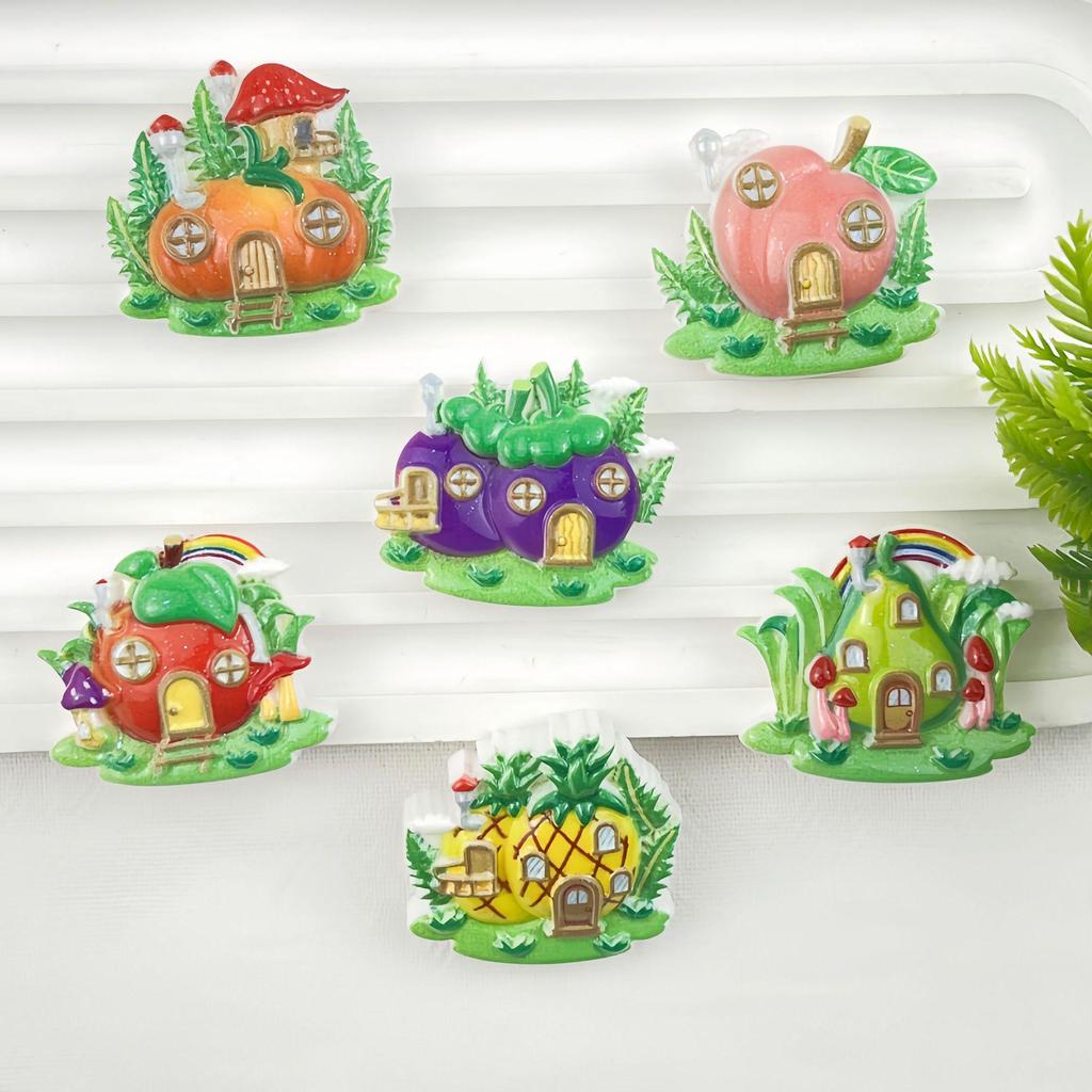 Glossy Cartoon Fruit House Resin Accessories for DIY Hair Clips, Phone Cases, Magnets, and Decorative Stickers