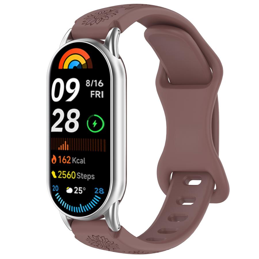 For Xiaomi Band 10 9 8 Silicone Watch Strap 3D Carving Flowers Smart Watchband Replacement Bracelet for Xiaomi Miband 8 9 NFC Strap Engraved Bracelet