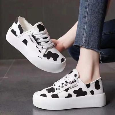 Canvas Plateauschuhe Damen Koreanische Leoparden-Turnschuhe Dicke Sohle Schnürschuhe Slip on Freizeitschuhe Frau Wanderhalbschuhe Zapatos Mujer