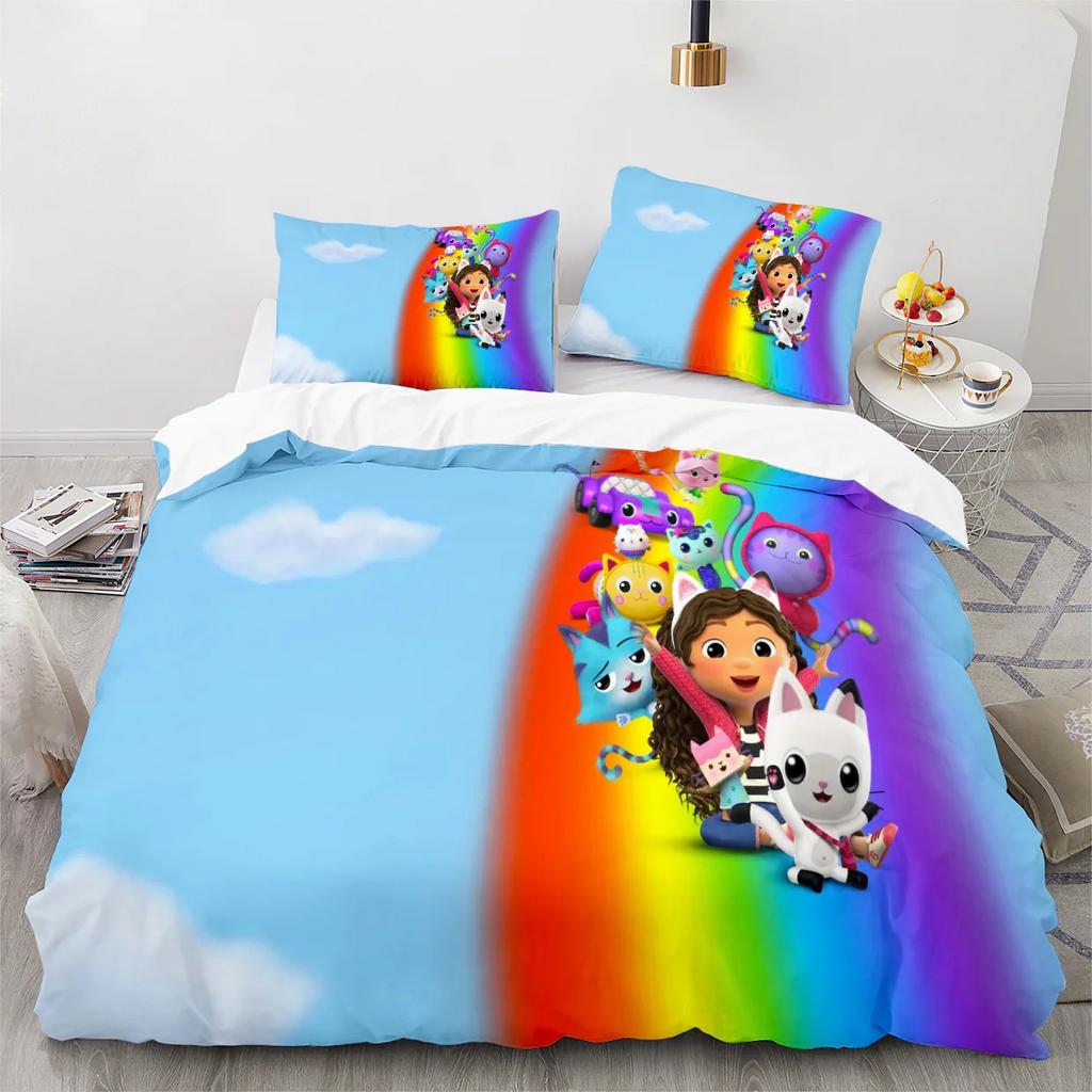 Capa de Edredom Estampada em 3D Gabbys Doll house Fronha Conjunto de Cama Solteiro Casal King para Crianças Adultos Quarto