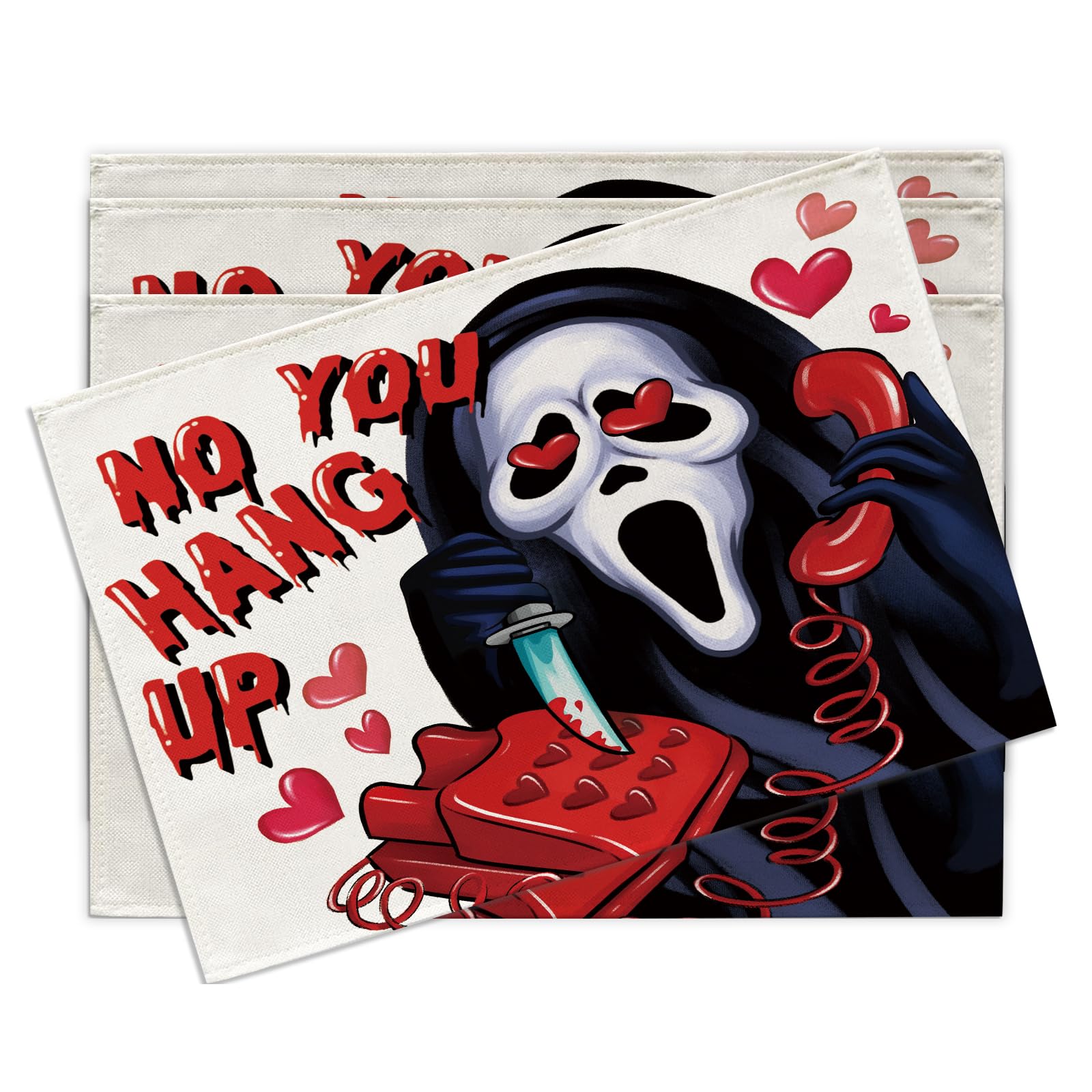 

Valentines Day Grim Reaper Placemats Set of 4, Funny Red Love Heart No You Hang up Dining Place Mats Table Decor 4Pcs-12 X18