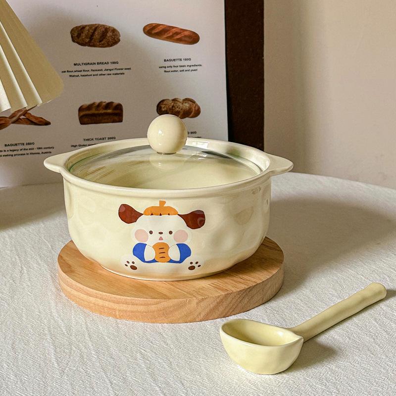 Cute ceramic instant noodle bowl binaural soup bowl instant noodle bowl oat salad rice bowl household tableware