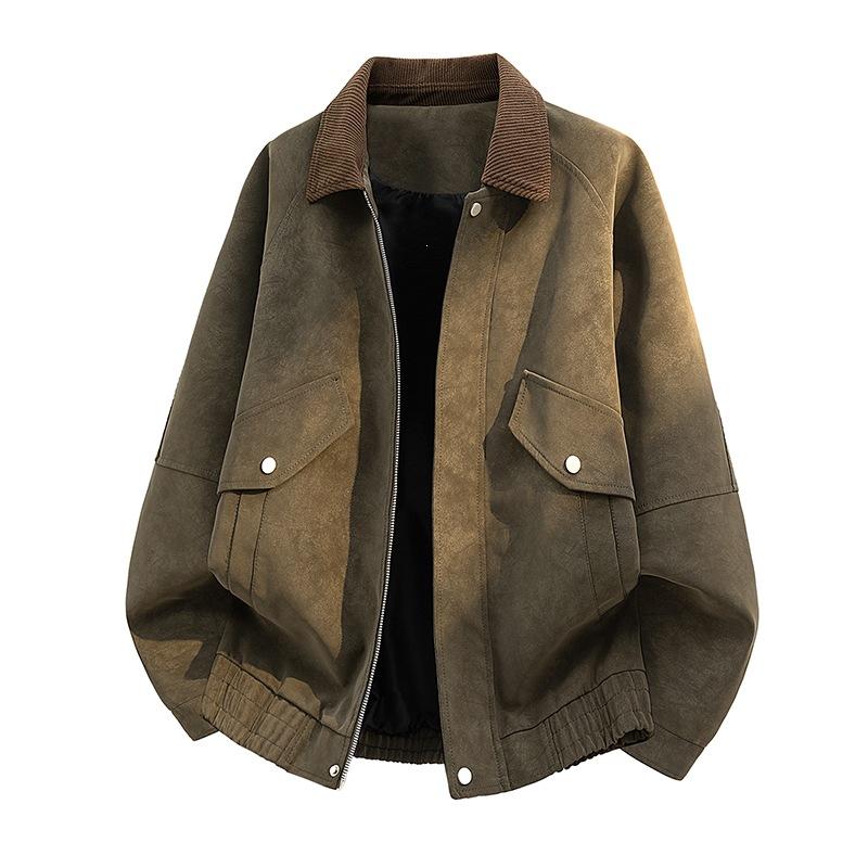 Men's leather jacket, new PU leather American vintage workwear, old money windsurfer motorcycle, simple street leather jacket for men