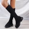 Fashion Thick Sole Knitted Long Boots for Women Fashion Elastic Socks Shoes Boots Over Knee Round Toe Low Heels Botas De Mujer 2024