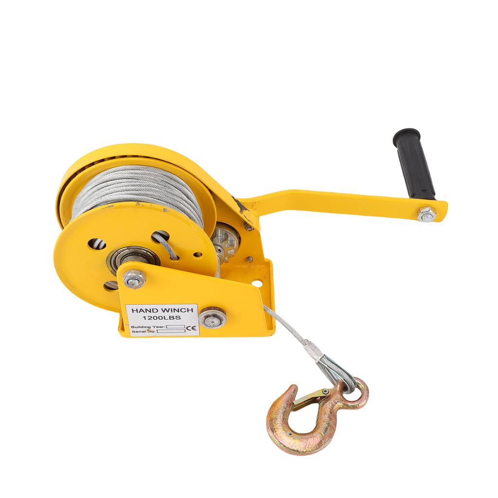 Hand Winch Heavy Duty with Auto Brake 2 Way Self Locking Compact Manual for Boat Trailer Truck 1200lbs with 20m Rope Hook