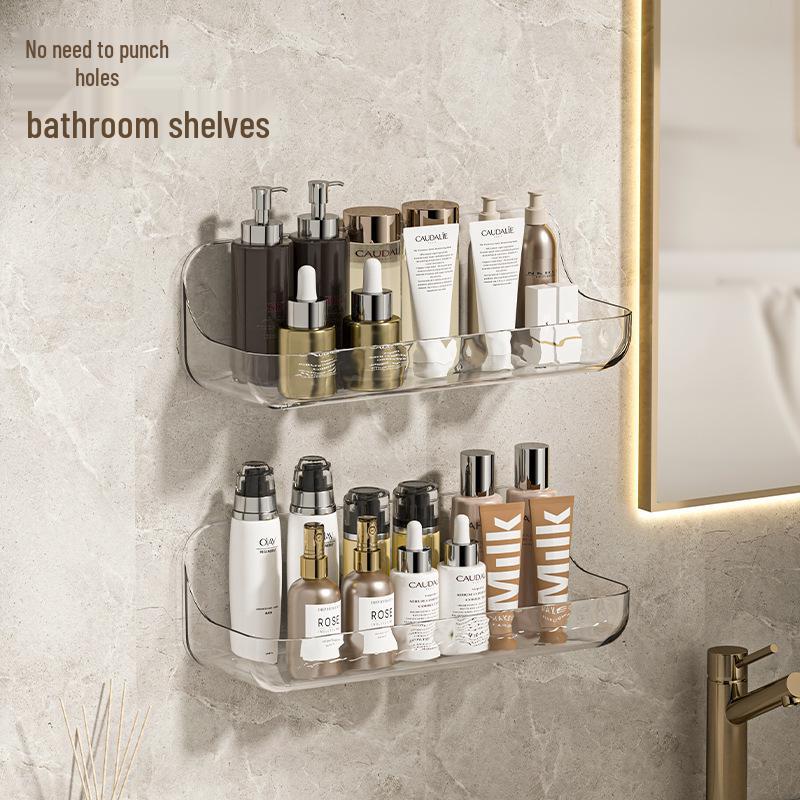 Punch-Free Wall-Mounted Bathroom Storage Shelf for Toiletries and Cosmetics