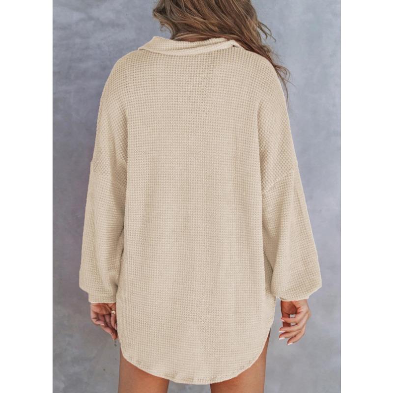 DAFIFY Women's Fashion Casual Spring Autumn Solid Color Print Long Sleeve POLO Neck Blouses & Shirts