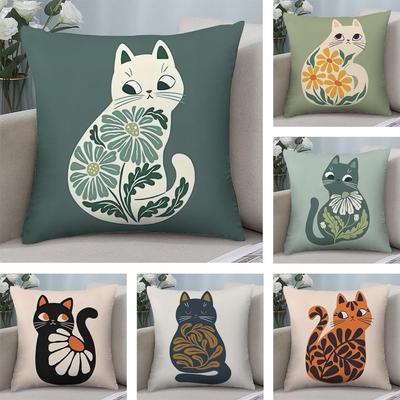 Boho Cats Art Cushion Cover Pillowcase Ultra Soft Skin Friendly Fabric Cloud Like Comfort & Concealed Zipper