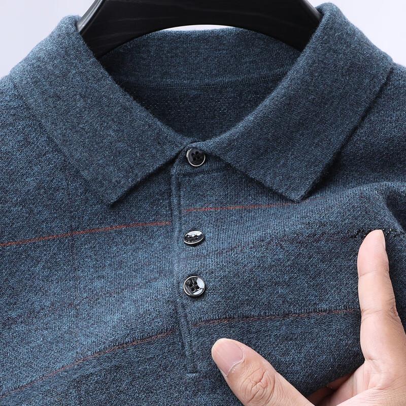 Hengyuanxiang Men's Pure Wool Turn-Down Collar Pullover Sweater