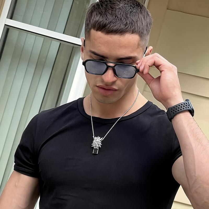 Non-polarized Casual Style Men Square Frame Dual Beam Fashion Sunglasses for Running, Anti Glare Hollow Men Shades