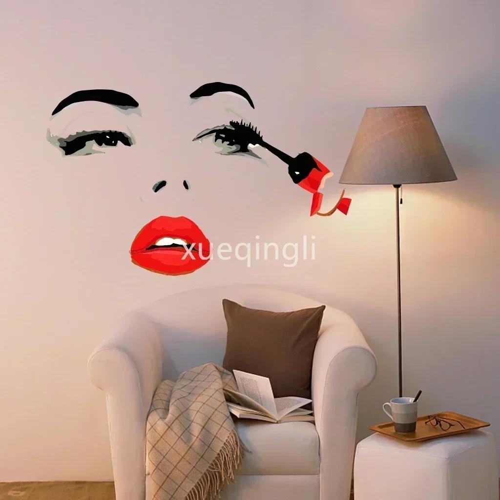 Female Face Beauty Vinyl Wall Decal Beauty Studio Door Sticker Cosmetic Makeup Wall Art Sticker Mural Removable Salon Decoration