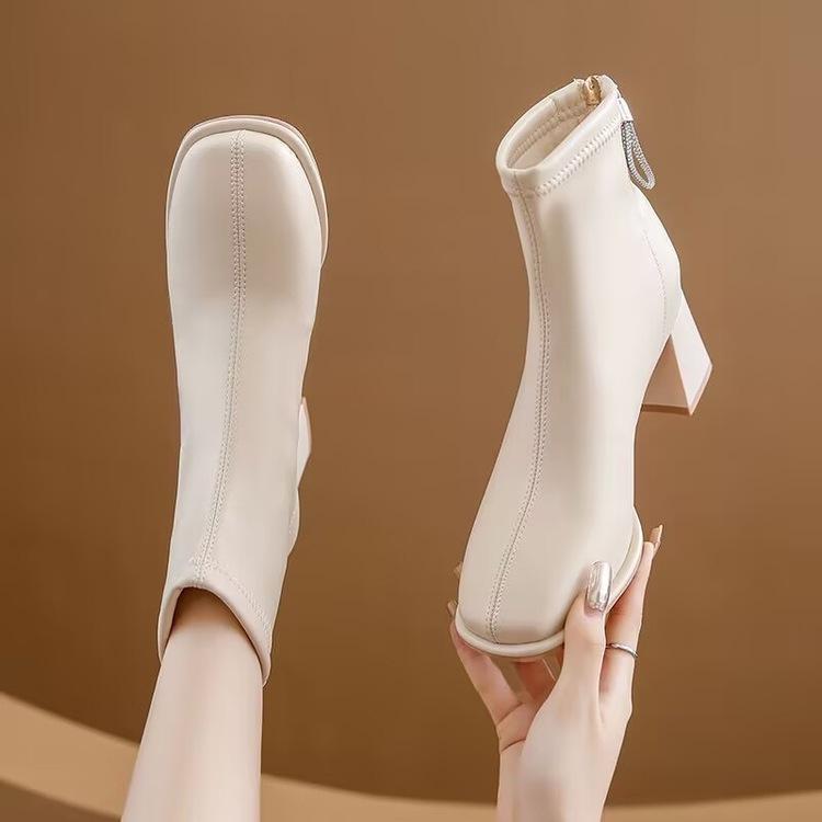 French short boots and ankle boots for women's new autumn and winter 2025 Korean thick heel Martin boots square head thin boots for women