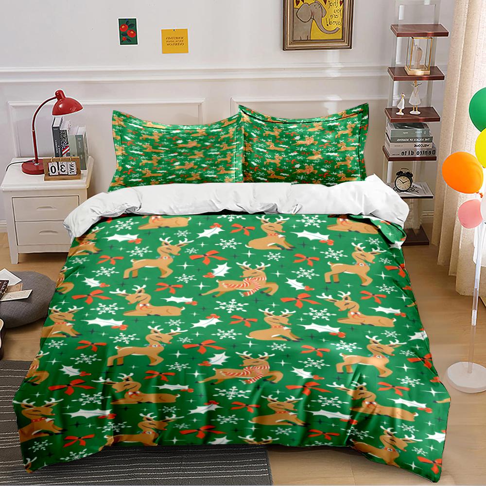 Merry Christmas Festive Print Bedding Set (1 Duvet Cover, 2 Pillowcases, Duvet Not Included)