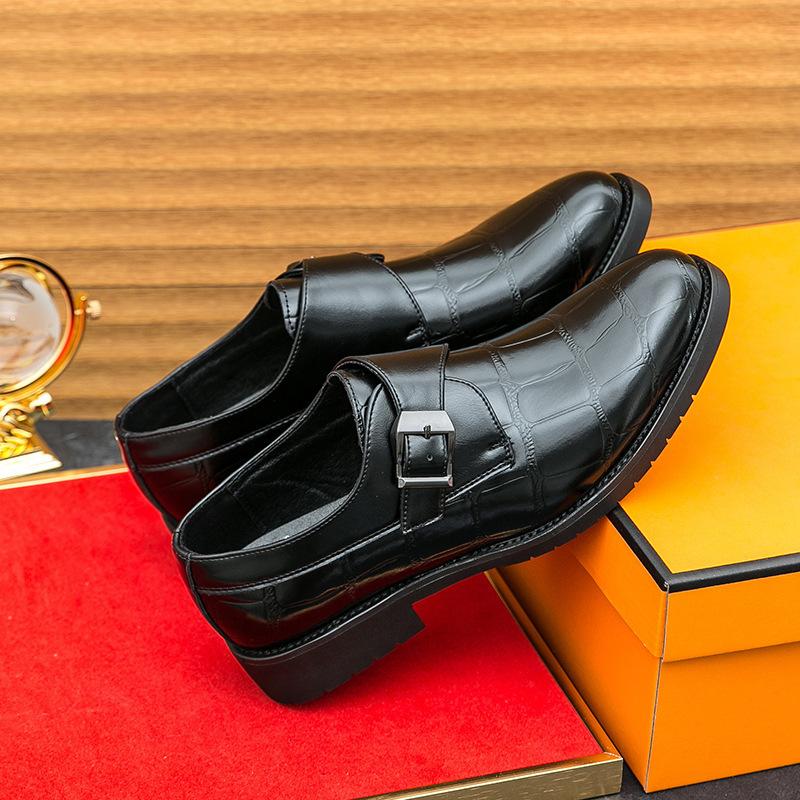 Large Size Fashion Business Munk Shoes Outdoor British Trend Low Top Leather Shoes Men's Leather Lazy Shoes