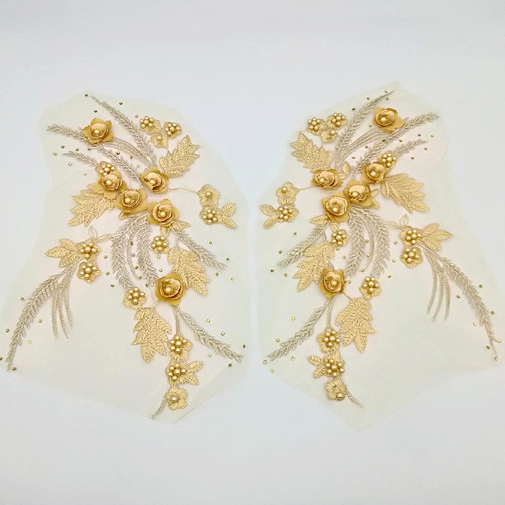 Appliques Sew White Black Wedding Gown Appliques 3D Flower Tassel Beads Lace Appliques Sew Patch
