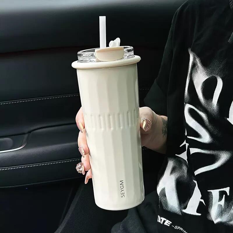 MOZHOU Стильная термокружка для кофе из нержавеющей стали с соломинкой